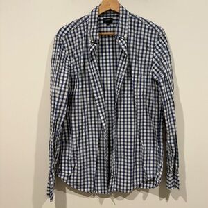 J. Crew Navy and White Gingham Shirt